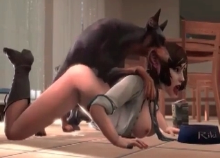 Schoolgirl-looking 3D babe raped by a dog