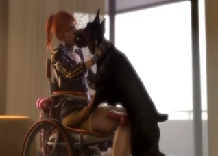 Oracle-looking paralyzed chick and a dog
