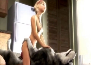 Loli rides this dog's cock, 3D zoo sex