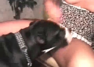 Redhead makes out with her own dog