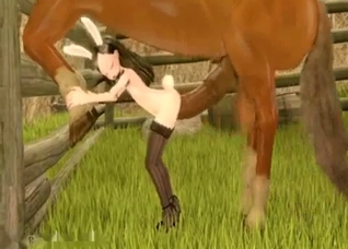 Sexy loli gaped by a hung horse in 3D