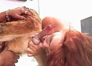 Redhead jerking that sexy dog cock