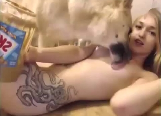Angelic blonde ravaged by dogs