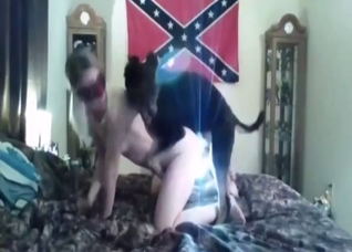 Blond-haired chick destroyed by a dog