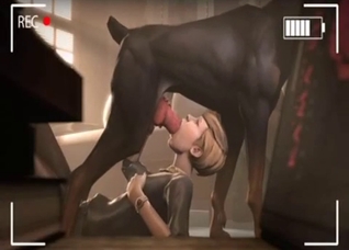 Short-haired teen blows a dog 