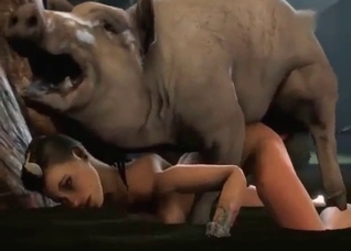 Huge pig fucks a brunette (3D zoo)