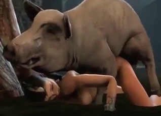 Huge pig fucks a brunette (3D zoo)