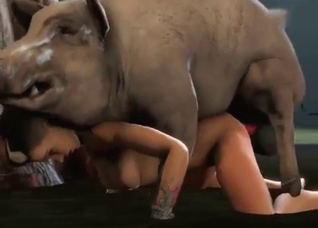 Huge pig fucks a brunette (3D zoo)