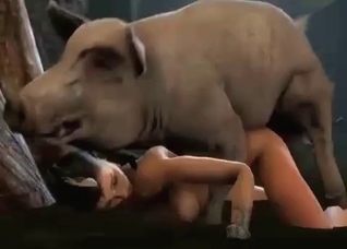 Huge pig fucks a brunette (3D zoo)
