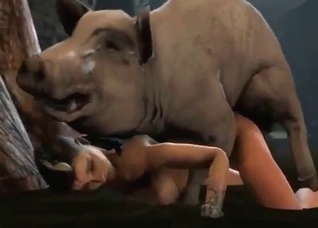 Huge pig fucks a brunette (3D zoo)