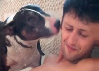 Enjoyable threesome with a dog
