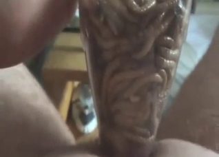 Dude has plenty of worms all over his stinky cock