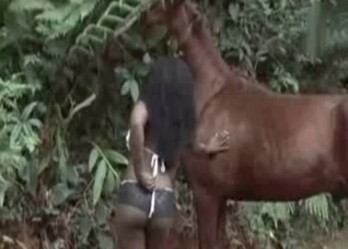 Kinky exotic bitch gets to suck horse cock