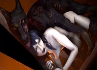 Purple-haired 3D bitch fucked by a dog