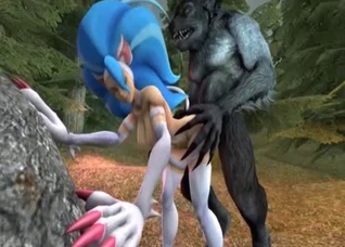 Blue-haired chick fucks a werewolf